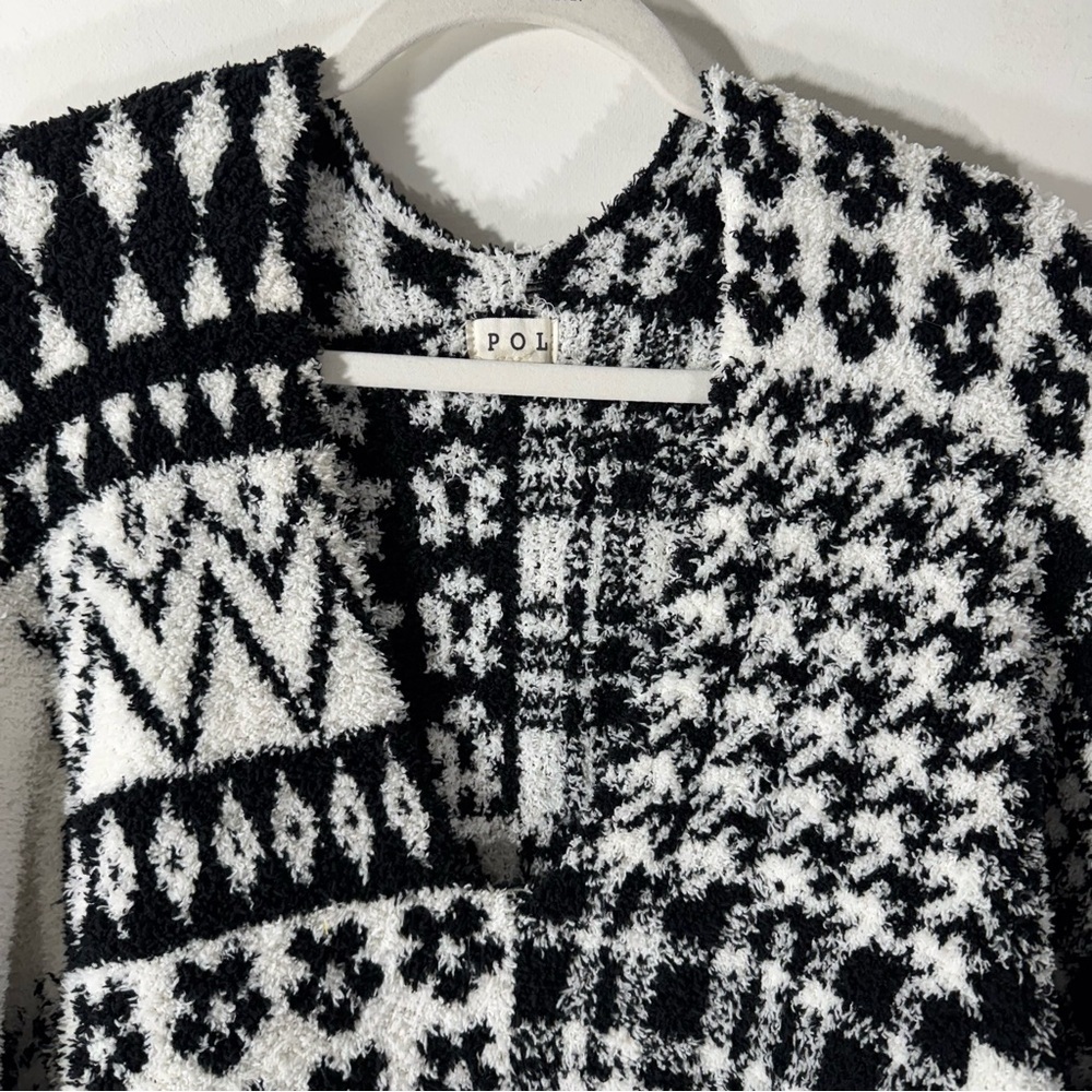 Pol Black And White Patterned Patchwork Plush Swe… - image 2